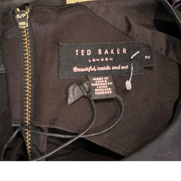 Ted Baker Eadha Leather Shoulder Black Sheath Dress Size 2 - Picture 4 of 7